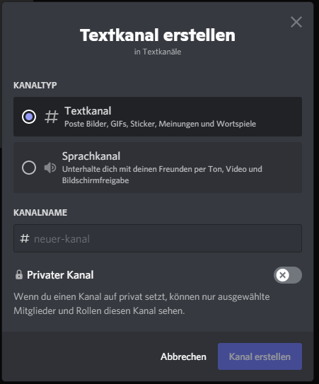 Kanal erstellen in Discord