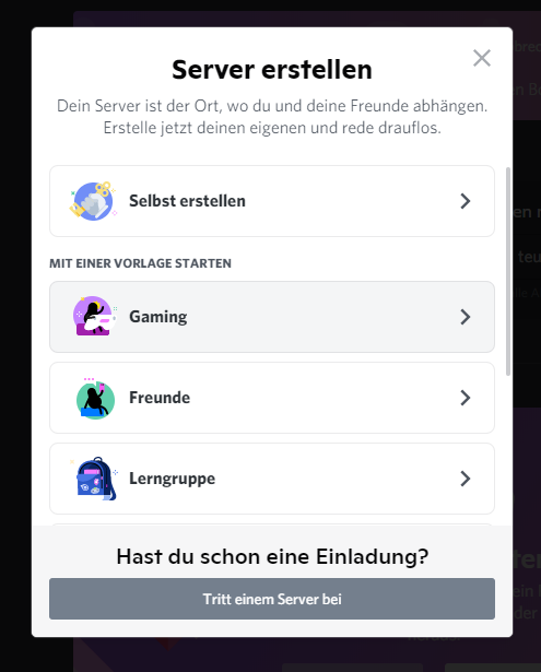 Discord Server erstellen – Schritt 2