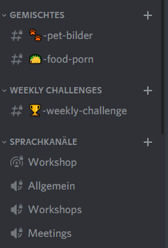 Verschiedene Arten von Kanälen, die mit Emojis versehen wurden um sie anschaulicher zu gestalten