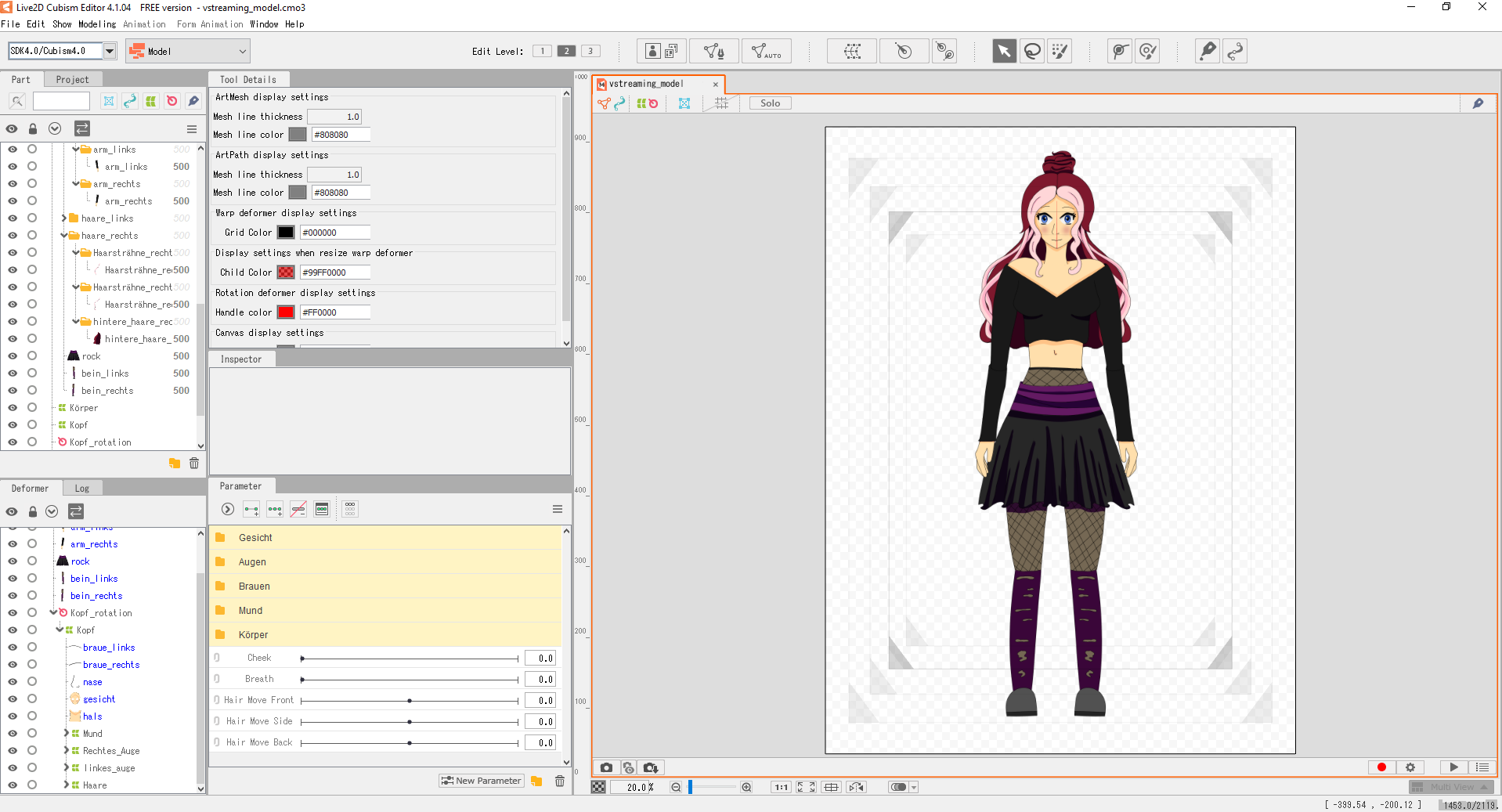 Der Editor von Live2D Cubism mit einem Beispielmodell