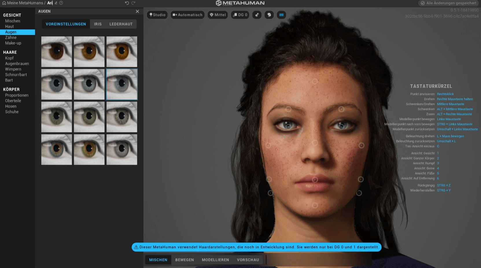 Der MetaHuman-Editor in der Unreal Engine